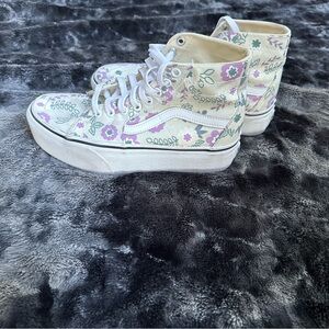 Lightly worn Vans, stacked heel, flowered, women’s 8.